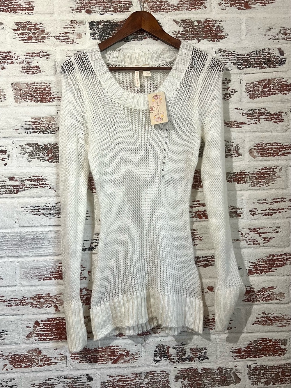 Red Camel NWT White Open Knit Pullover Sweater Size M Medium Boho Mesh